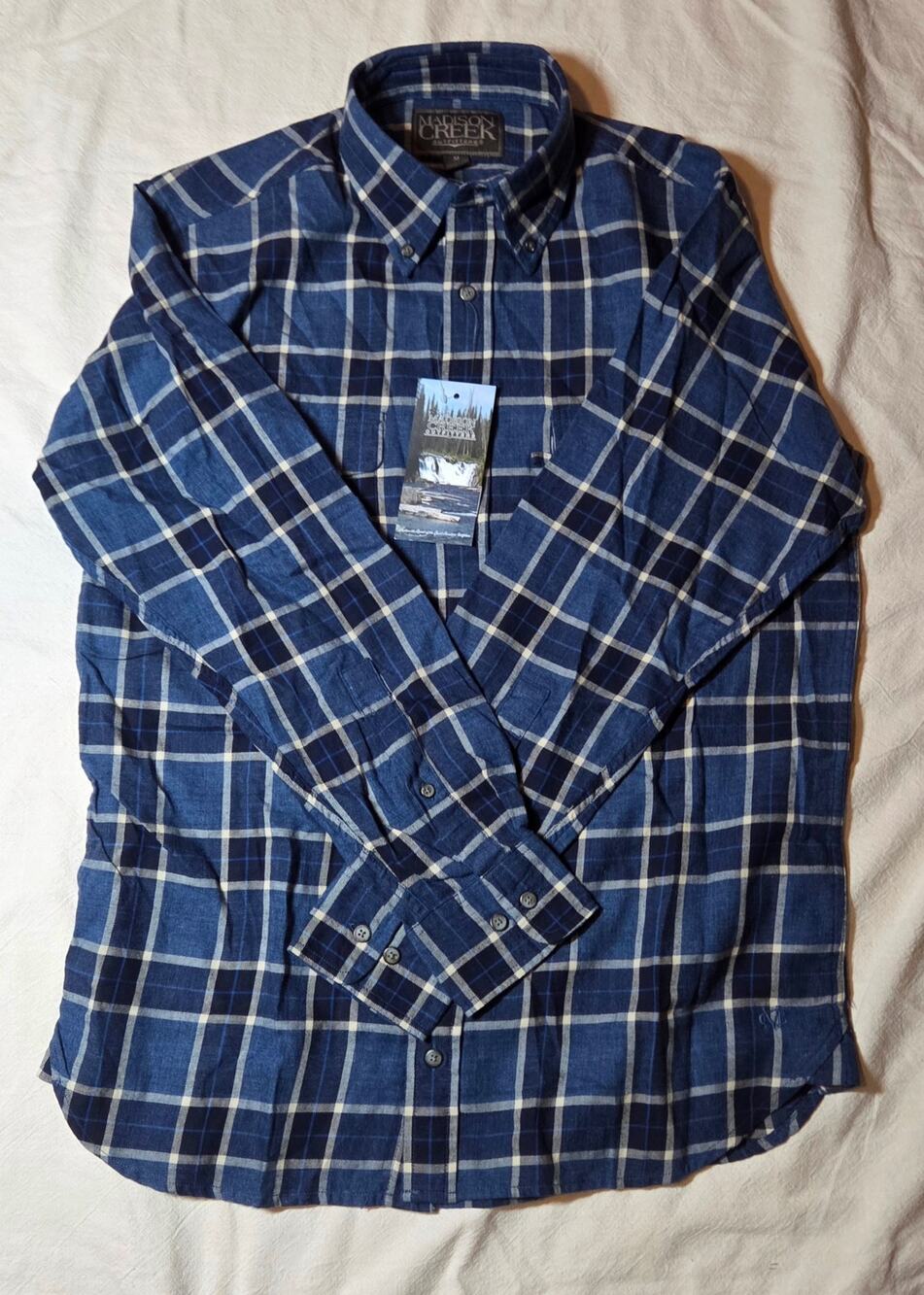 NWT Madison Creek Outfitters Men's M Blue Ridge Plaid Button Down Shirt Blue